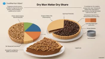 En illustrasjon av en tørrstoffandel, med en kakediagram som viser de forskjellige komponentene av tørrstoff.