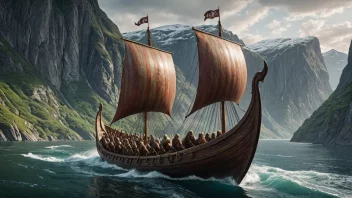 Et vikingskip som seiler gjennom fjordene i Norge.