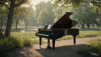 Et fredelig landskap med et musikkinstrument i forgrunnen, som symboliserer slutten på en reise eller et kapittel.