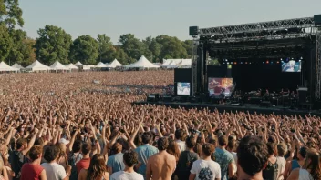 En rockemusikkfestival med en live-opptreden av et rockeband.