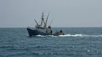 En fiskebåt på havet, med fiskere som arbeider på dekk.