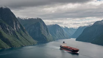 Et lasteskip som seiler gjennom norske fjorder.