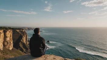 En person som sitter på en klippe og ser ut over havet, og reflekterer over livets mening.