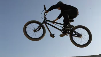 En BMX-sykkel i aksjon, med en rytter som utfører et triks i luften.