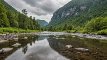 Et fredelig landskap av Hallingdalselva i Hallingdal.