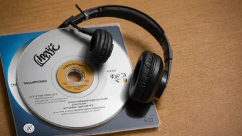 Et musikkprodukt, som en CD, med hodetelefoner og en musikalsk note