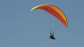 En person som flyr gjennom luften med en fallskjerm eller et hangglider, med et naturskjønt landskap nedenfor