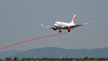 Et fly som flyr lavt over bakken, med en rød linje som indikerer minimum trygg høyde.