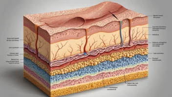 En illustrasjon av hudens lag, med fokus på celleskiktet.