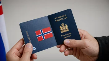 En person som holder et visumdokument med et norsk flagg i bakgrunnen, symboliserer innvandring til Norge