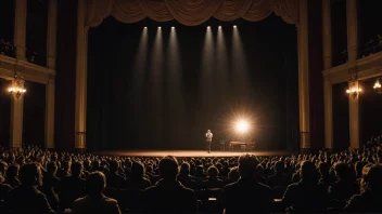 En teaterscene med en bok eller manus i rampelyset.