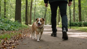 En person som går en hund på en leie.