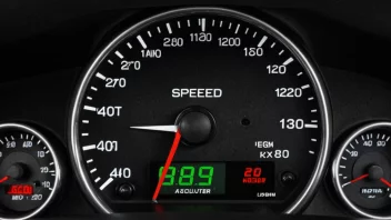 En bilens speedometer som viser en hastighet på 120 km/t.