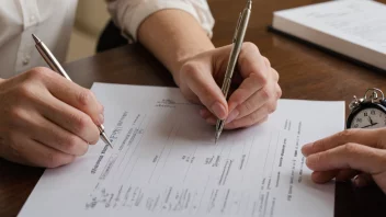 En person som signerer et lånedokument med en klokke i bakgrunnen.