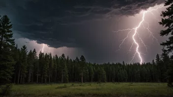 En tordenstråle som slår ned i skogen.