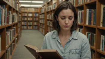 En person som leser en bok på biblioteket.