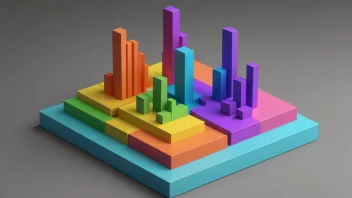 En 3D-modell som illustrerer inntektsfordeling med ulike farger og former.