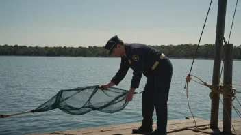 En fiskeinspektør som undersøker et fiskegarn.