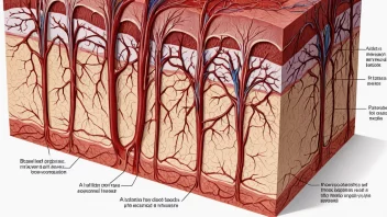 En illustrasjon av en blodårevegg, med de forskjellige lagene og komponentene merket.