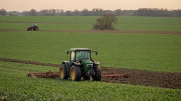 En bonde i et jorde med en traktor i bakgrunnen, som symboliserer endringen i landbruket.