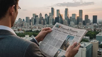 En person leser et finansblad, med en bysilhuett i bakgrunnen.