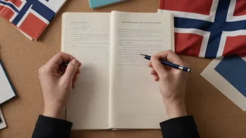 En person som arbeider med et dokument, som representerer begrepet 'endringsforskrift' på norsk.