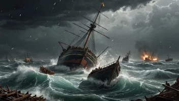 Et skip som synker i en stormfull sjø, noe som resulterer i en marinekatastrofe.