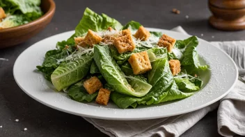 En deilig romainesalat med knasende croutoner og barberet parmesanost