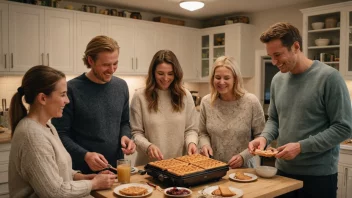 En tradisjonell norsk vaffelbaking-scene med en varm atmosfære.