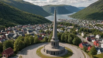 En steinmonument i sentrum av en norsk by.