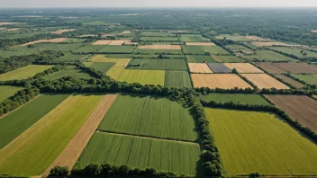 Et landskap med en blanding av jordbruksområder, byområder og vernede naturområder.