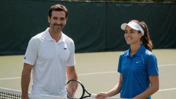 En tennistrener som hjelper en ung tennisspiller å forbedre spillet sitt.