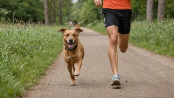 En person som løper langsomt med en hund i bakgrunnen