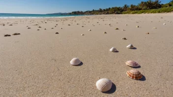 Et fredelig og rolig bilde av en sanddekt strand.