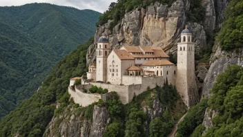 Et birgittinerkloster, kjennetegnet av sin enkle men elegante arkitektur, omgitt av frodig vegetasjon og en følelse av ro.