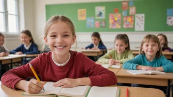 En ung student i et norsk barneskoleklasserom.