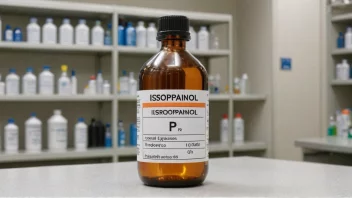 En flaske isopropanol på et laboratoriebord