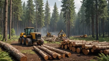 Et bilde av en skog hvor trær blir høstet på en bærekraftig måte, med en regulator i forgrunnen.