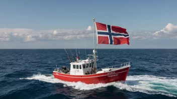 En fiskebåt på havet, som symboliserer den norske fiskeindustrien.