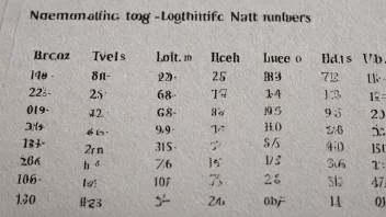 En logaritmetabell med tall og logaritmiske verdier, brukt for matematiske beregninger.