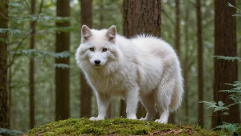 Ein hvit murus i ein skog, med ein tydeleg utsikt over den kvite pelsen