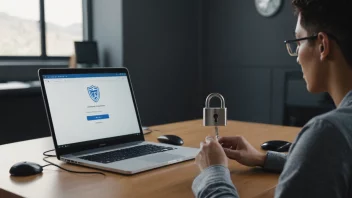 En person som logger inn på sin datamaskin på en sikker måte, med fokus på netttrygghet og sikkerhet.