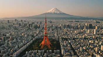 Et panoramabilde av Tokyo, Japans hovedstad, med sine høye skyskrapere, travle gater og ikoniske landemerker som Tokyo-tårnet og Fuji-fjellet