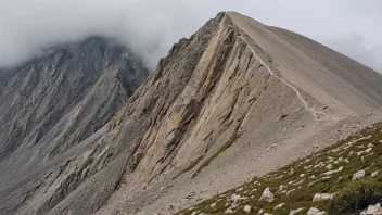 Et bilde av et bratt fjell med en steinete overflate og sparsom vegetasjon