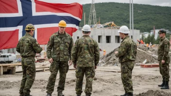 En gruppe militære ingeniører i uniform, som arbeider på en byggeplass.