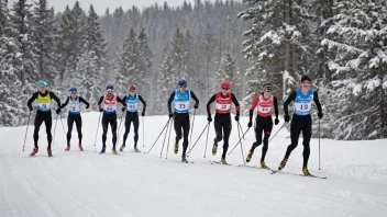 En gruppe utøvere som går på ski i et vinterlandskap