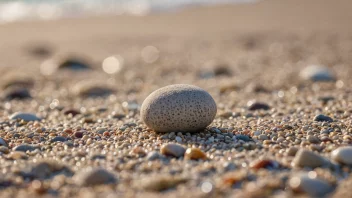 Et lite, rundt stein på en strand.