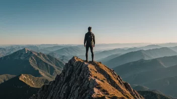 En person som når et høyt selvbergingsnivå, symbolisert ved å stå på en fjelltopp.