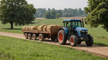 En traktorvogn, en nyttig maskin for landbruket, koblet til en traktor, i en landlig setting.