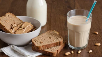 En sunn frokost med nøtteinnmat, helkornbrød og melk.